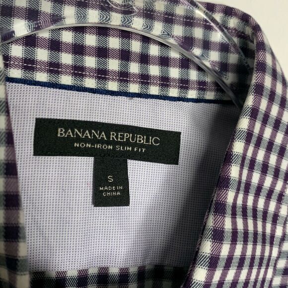 Banana‎ Republic Mens Shirt Size S No Iron Plaid Purple - Picture 2 of 7